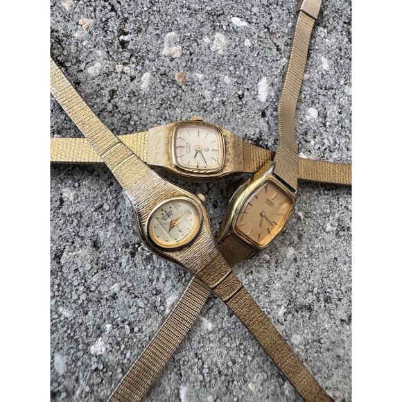 Vintage Seiko Citizen Timex Watch Lot Gold Tone Quartz Parts/Repair 1 Working